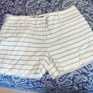 White and blue striped cargo shorts